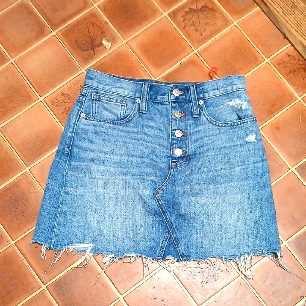 Madewell Rigid Denim A LINE RAW HEM JEAN MINI SKIRT